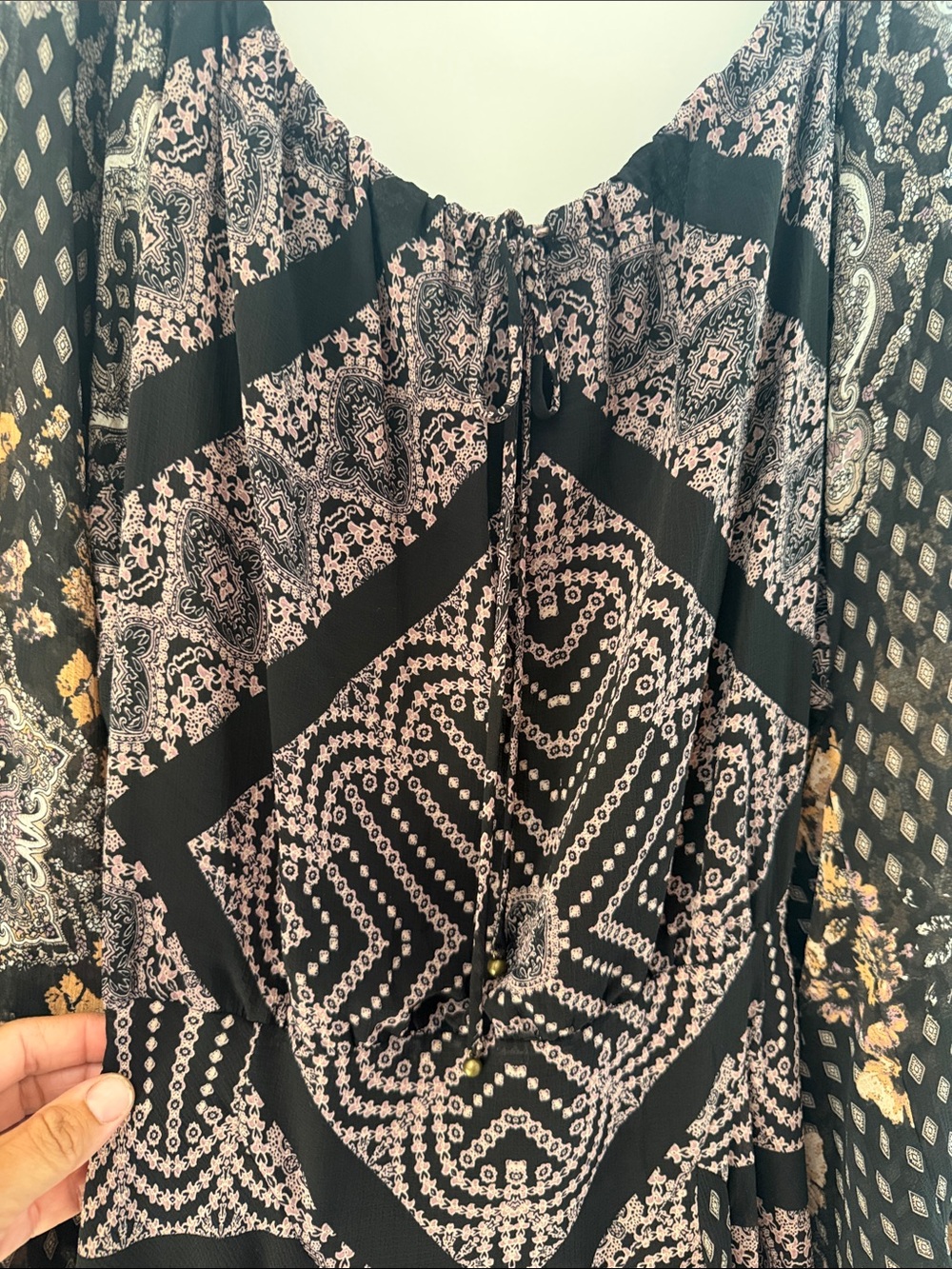 Free People Black Floral Print Long-Sleeve Boho Dress - Picture 3 of 8